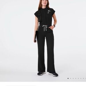 Figs Black Jumpsuit with Black Tie